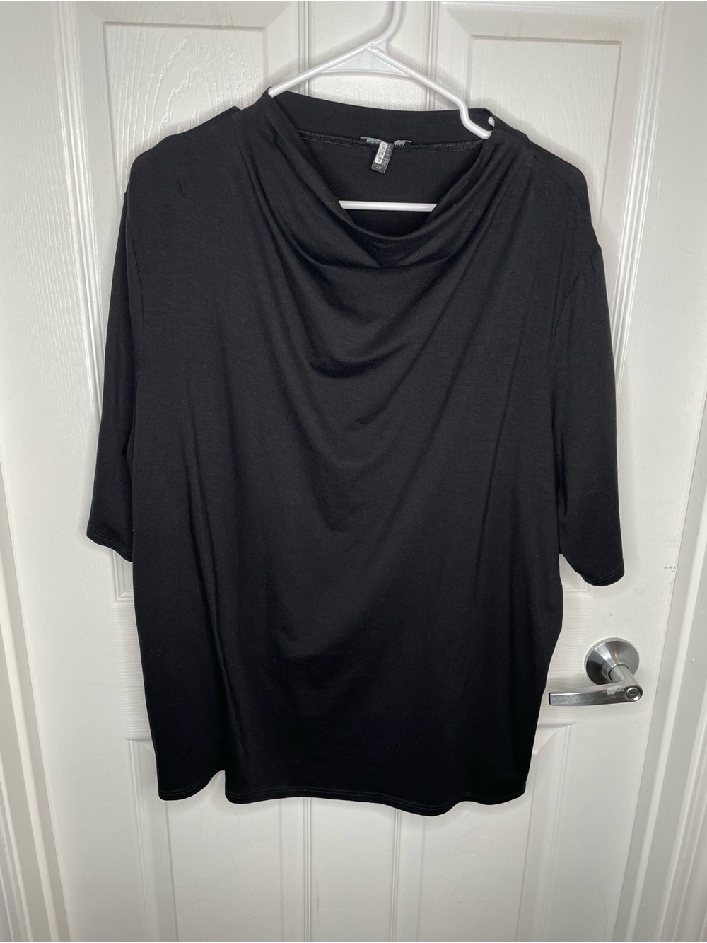 Eileen Fisher Tencel Stretch Jersey Funnel Neck Half Sleeve Top in Black 2X